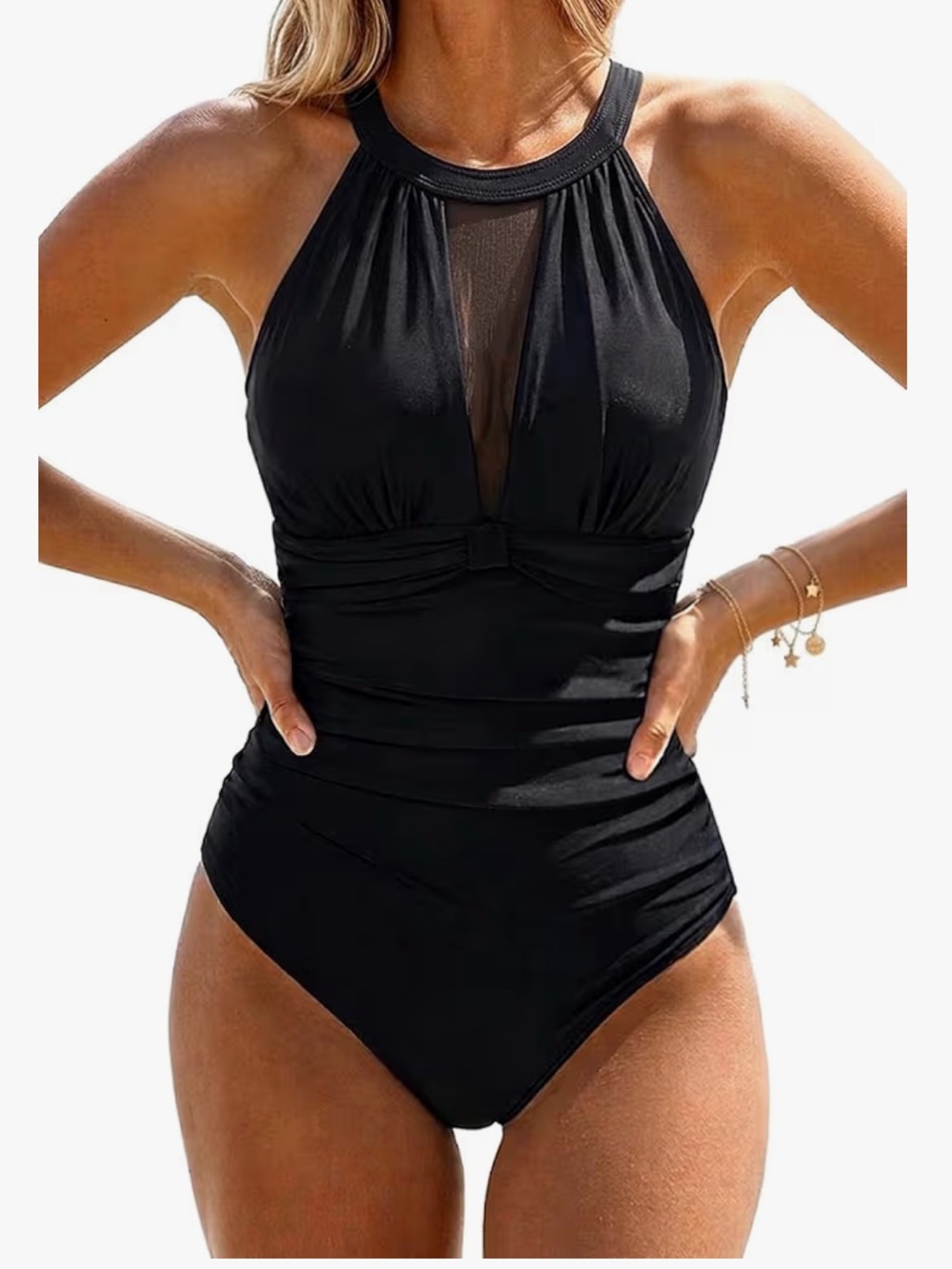 Black Halter Mesh One-Piece Swimsuit - Sleek Support NWT